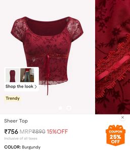 Burgundy (Red) Floral Sheer Top