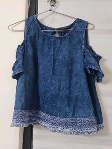 Denim Cold Shoulder Top