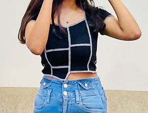 Trendy Black Patchwork Crop Top