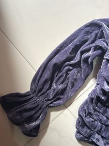 Purple Velvet Ruched Long Sleeve Top