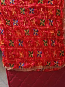 Women&#39;s Embroidered Phulkari Chiffon Dupatta