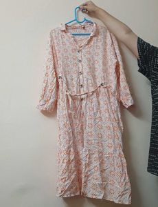 Peach Floral Print Dress