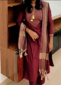Maroon Embroidered Kurta Set