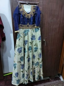 Elegant Floral Print Anarkali Long With Pant Dupat