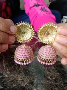 Pink Jhumka Earrings