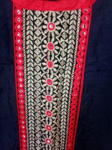 Navy Blue Kurta With Front Line Embroidery