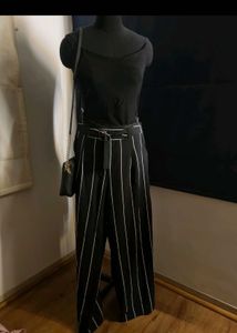 Black & White Striped Wide Leg Pants