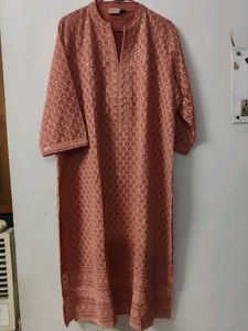 Elegant Peach Embroidered Kurta