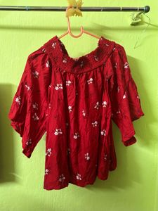 Red Floral Off-Shoulder Top