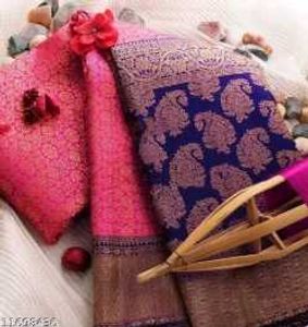 Pink &amp; Purple Border Banarasi Silk Saree
