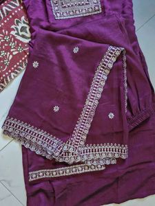 Purple Festive Kurta Set With Dupatta