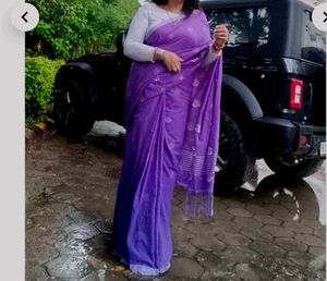 Purple Cotton Saree with readymade blouse bust 36