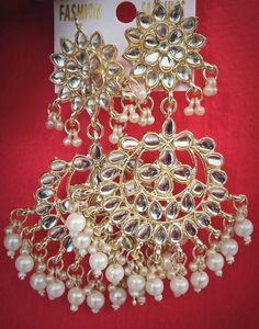 White Kundan Gold Plated Chandbali Earrings