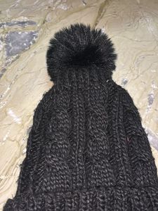 Black Knit Beanie with Pom