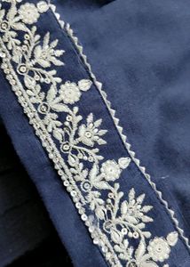 Cotton Zari Embroidery Kurta With Solid Pant And O