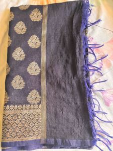 Elegant Navy Blue Banarasi Dupatta