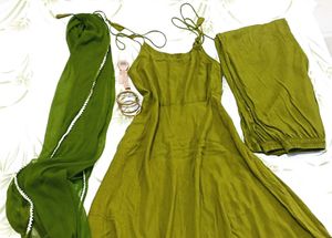 Olive Green Anarkali Suit Set