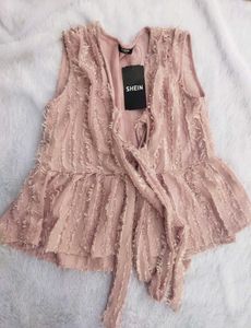 Pink Tie-Neck Peplum Top