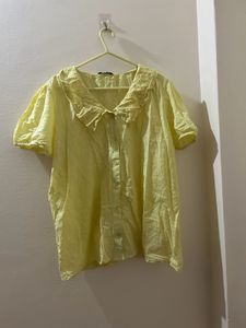 Chic Yellow Ruffle Collar Top