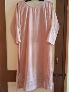 Trendy Nude Colour Chikankari Long Kurti
