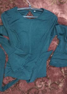 Emerald Green  Wrap / Clinched waist Top With Bow