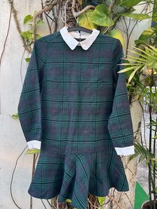 Plaid Woollen Dress With Collar