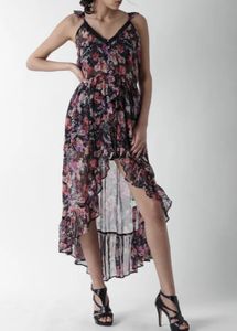 Floral Print Ruffled High-Low Dress