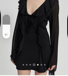 Black Ruffled Chiffon Mini Dress