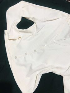 White Ribbed Button-Down Top