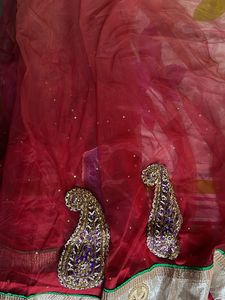 Gajari Red Net Saree With Velvet Pallu (new)