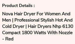 Nova hair dryer