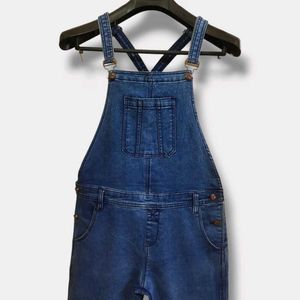 Blue Textured Full Length Dungaree Women