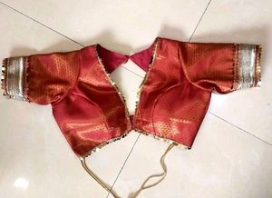 Banarasi Padded Plunge Drawstring, Lace Work Blous