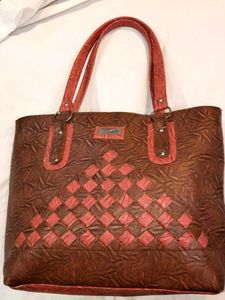 Brown & Red Patterned Tote Bag