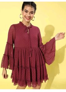 Maroon Tiered Mini Dress