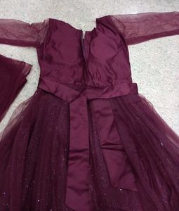 Elegant Burgundy Tulle Gown
