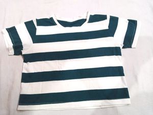 White-green Strip Crop Top