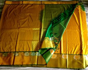 Clearence Sale Gold And Green Colour Saree