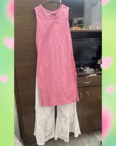Pink Kurta with White Sharara
