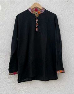 UNISEX Black Long Sleeve Pahadi Kurta with Trim