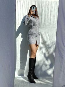Striped Gathered Bodycon Shirt dress