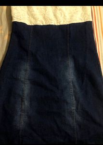 White Dress With Attached Denim Skirt