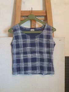 Pattern and Lines - Navy Blue Crop Top
