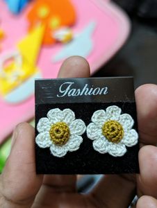 Crochet Handmade Flower Stud Earrings
