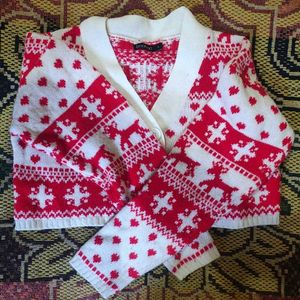 Boohoo Red &amp; White Heart Cardigan