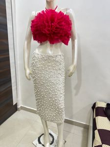 Floral Top and Pearl Skirt Set
