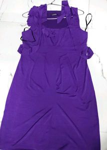 Purple elle ruffle front belted halter mini dress