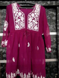 Maroon Embroidered Kurta