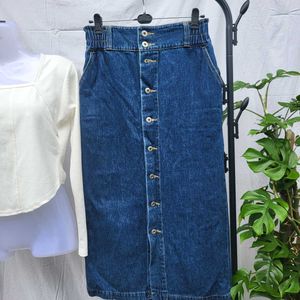 Denim Button-Front Midi Skirt