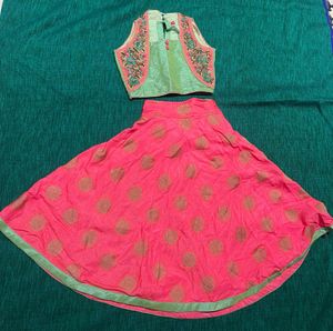 Ethnic Girls Zardozi Lehenga in Silk